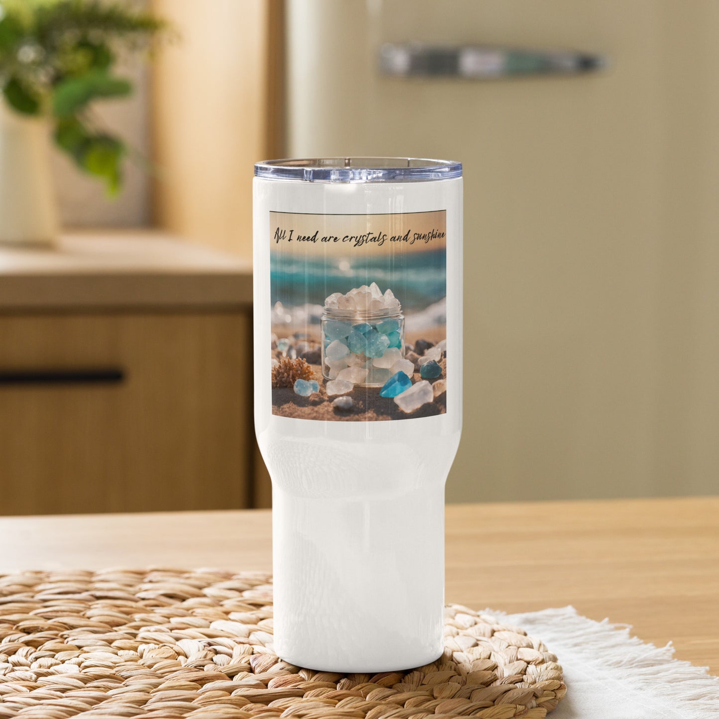 Crystals and Sunshine Travel mug with a handle